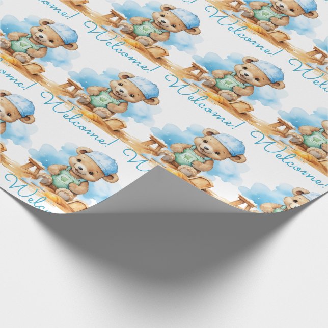 Bébé bleu Accueil Teddy Ours Cadeau Papier envelop (Coin)