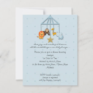 Bébé bleu animal mobile Baby shower Invitation