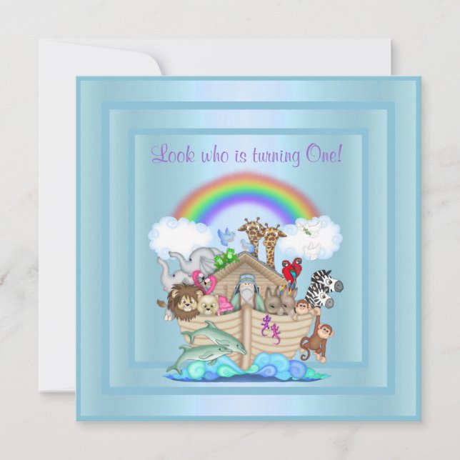 BÉBÉ BLEU ARK 1ER ANNIVERSAIRE INVITATION (Devant)