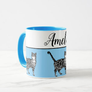 Bébé Bleu Blanc Tabby chat Chats Whimsical Art Mug