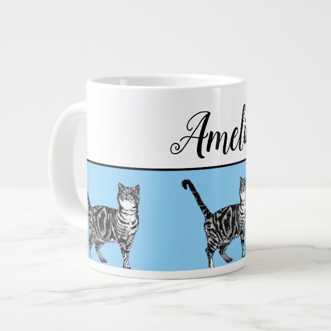 Bébé Bleu Blanc Tabby chat Chats Whimsical Art Mug (Devant gauche)