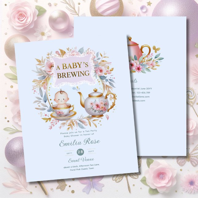 Bébé Bleu Brassage Tea Party Douche Floral Brunch (Créateur téléchargé)