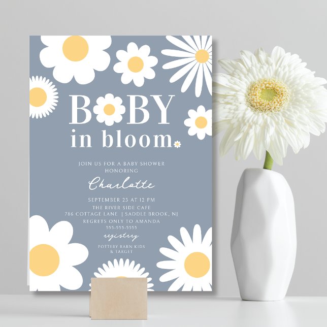 Bébé Bleu En Fleur Baby shower Invitation (Créateur téléchargé)