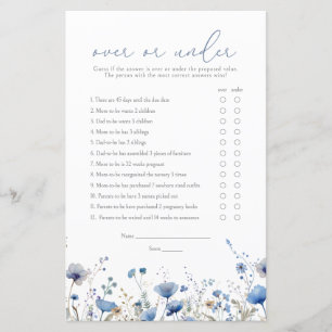 Bébé Bleu en Fleur Baby Shower Jeu Plus ou Moins