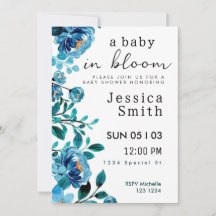 Bébé bleu en fleur Invitation Baby shower