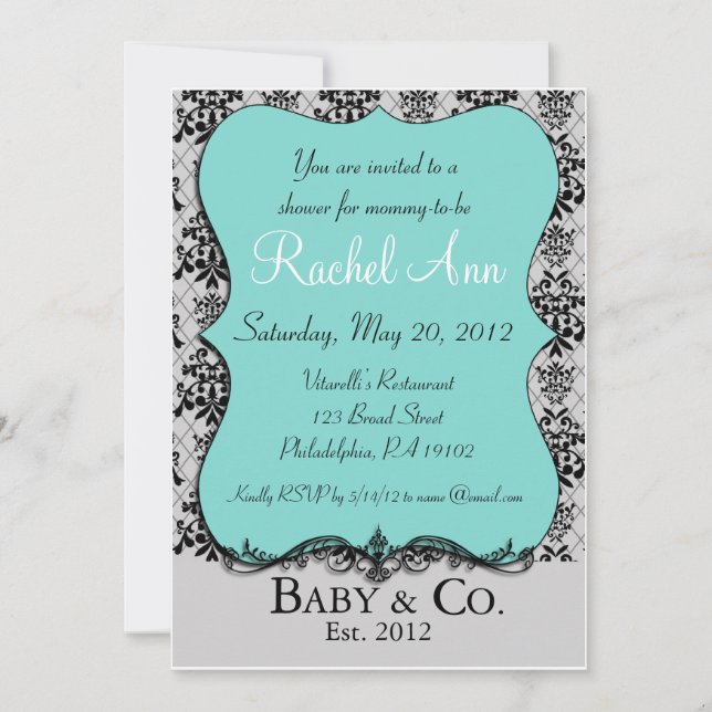 Bébé bleu et carte d'invitation de douche de Co (Devant)