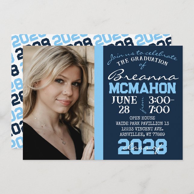 Bébé Bleu & Marine Graduation Photo Invitation (Créateur téléchargé)