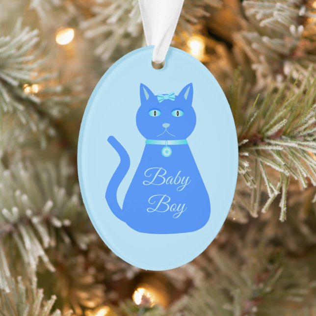 Bébé Bleu mignon chat Personnalisé Premier Noël (Arbre)