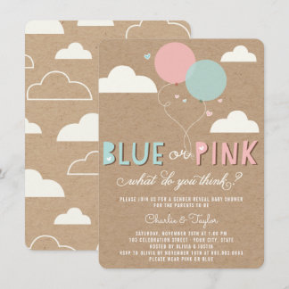 Bébé bleu ou rose Genre Reveal Invitation de la fê