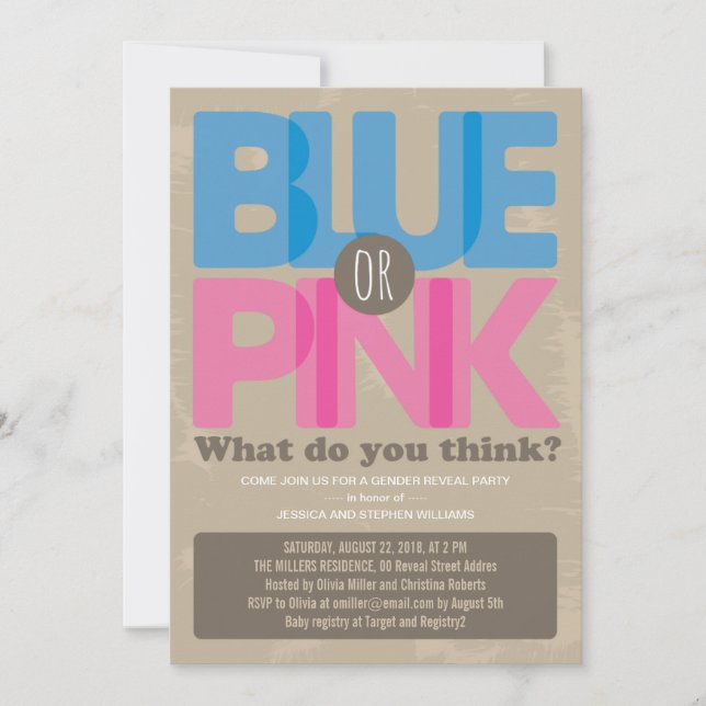Bébé bleu ou rose Genre RevezParty Invitation (Devant)