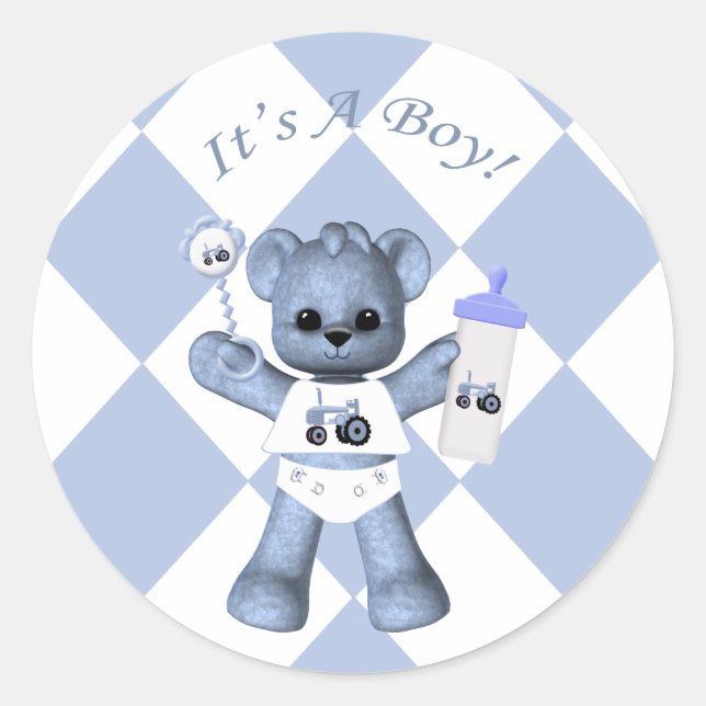 Bébé Bleu Ours et Bleu Tracteur Stickers (Devant)