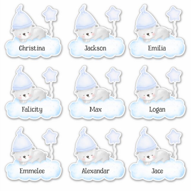 Bébé bleu Ours personnalisé Stickers de nom multip (Devant)