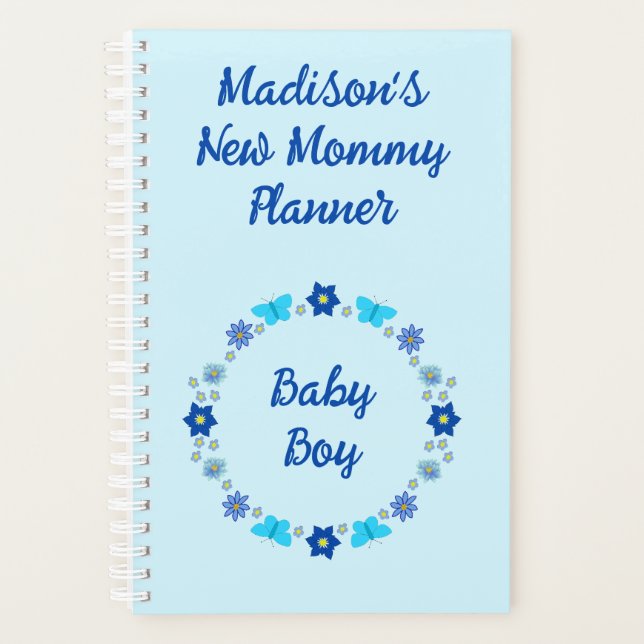 Bébé bleu Papillons et fleurs personnalisés (Devant)