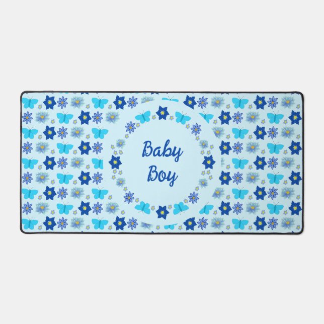 Bébé bleu Papillons et fleurs personnalisés (Recto)