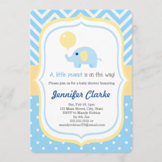Bébé bleu petit éléphant Baby shower Invitation