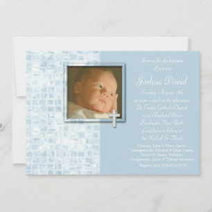 Bébé Bleu Photo Christening Invitations
