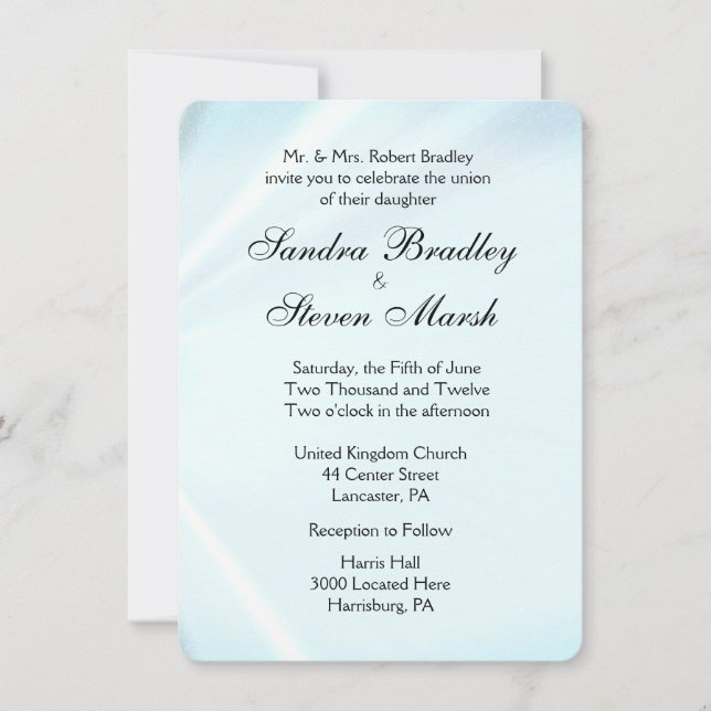 Bébé Bleu Satin Mariage Invitations (Devant)