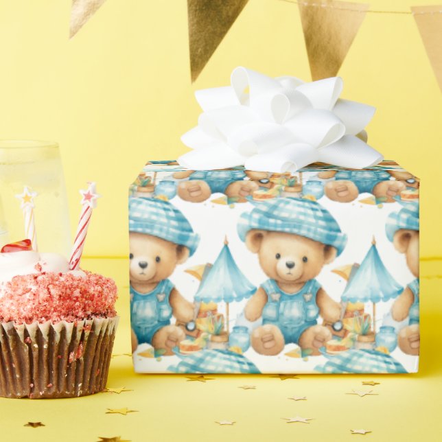 Bébé bleu Teddy Bear Papier cadeau enveloppant (Fête d'anniversaire)