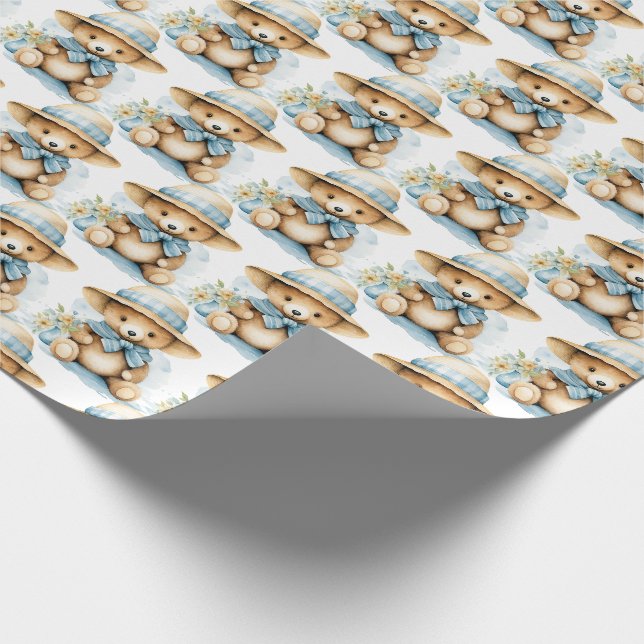 Bébé bleu Teddy Bear Papier cadeau enveloppant (Coin)