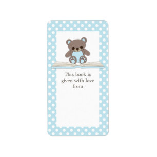 Bébé bleu Teddy Bear sur le livre Cadeau Étiquette