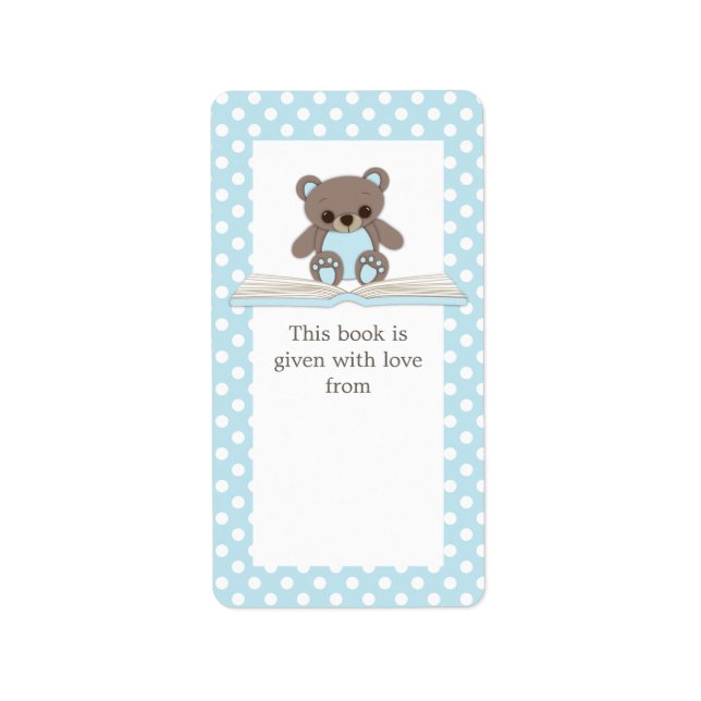Bébé bleu Teddy Bear sur le livre Cadeau Étiquette (Devant)