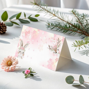 Bébé Blush Woodland fille plié Carte de remercieme