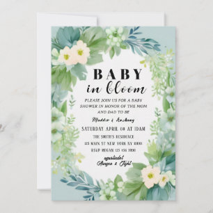 Bébé Boeuf Bleu en Fleur Baby shower Invitation