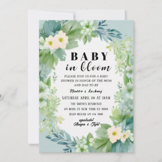Bébé Boeuf Bleu en Fleur Baby shower Invitation