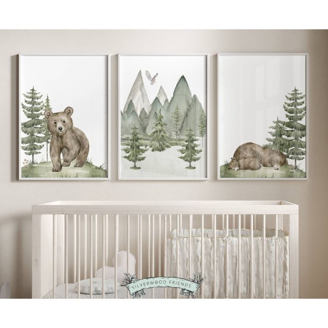 Bébé Bois Ours Pépinière - Ensemble de 3 (Set of 3 Baby Bear Forest Nursery Prints are the perfect addition to your babys woodland nursery)
