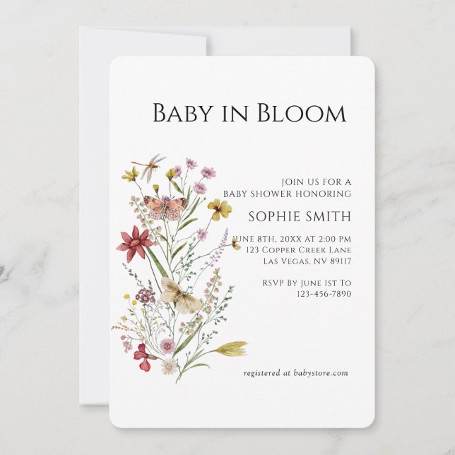 Bébé Botanique Whimsical En Bloom Invitation (Devant)