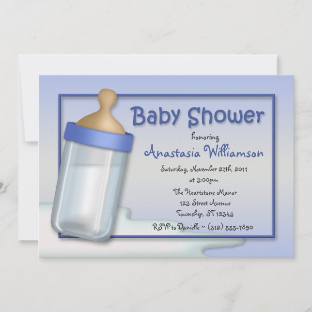 Bébé Bouteille Bleu Bébé Invitations de douche (Devant)