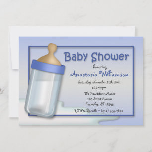 Bébé Bouteille Bleu Bébé Invitations de douche