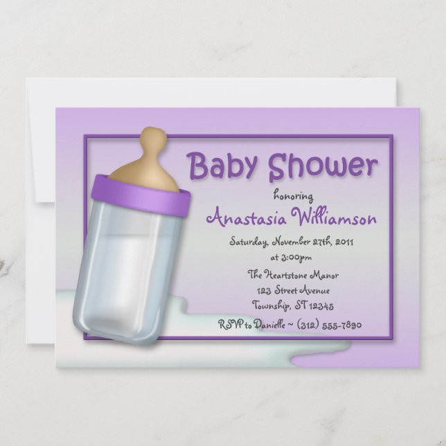 Bébé Bouteille Purple Invitations De Douche Pour B (Devant)