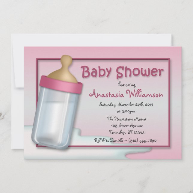Bébé Bouteille rose Bébé Douche Invitations (Devant)