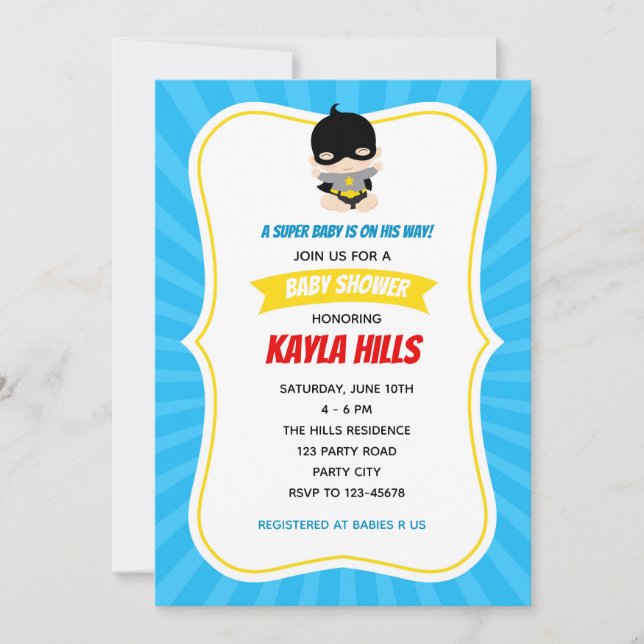 Bébé Boy Shower Invitations (Superhero) Bleu (Devant)