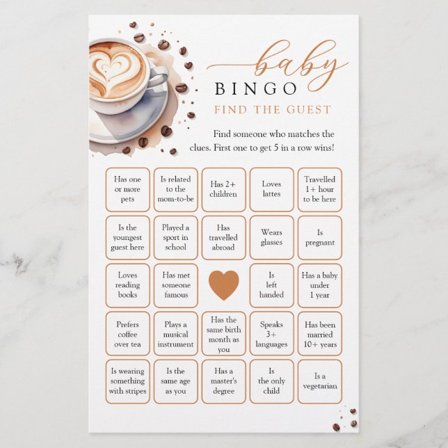 Bébé brasse du café Trouvez l'invité Bingo Game (Devant)