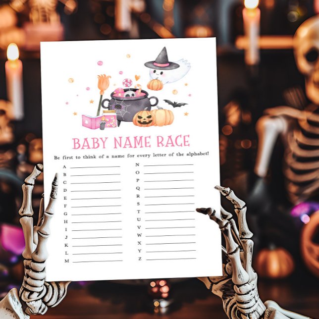 Bébé brasse rose Halloween Baby Name Race Jeu (Baby is Brewing Baby Shower Baby Name Race Game)