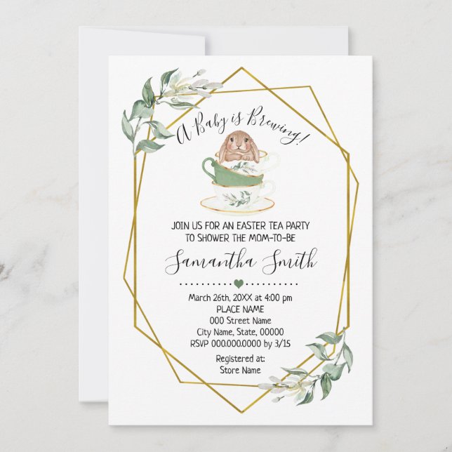 Bébé brasse Thé de Pâques vert invitation douche (Devant)