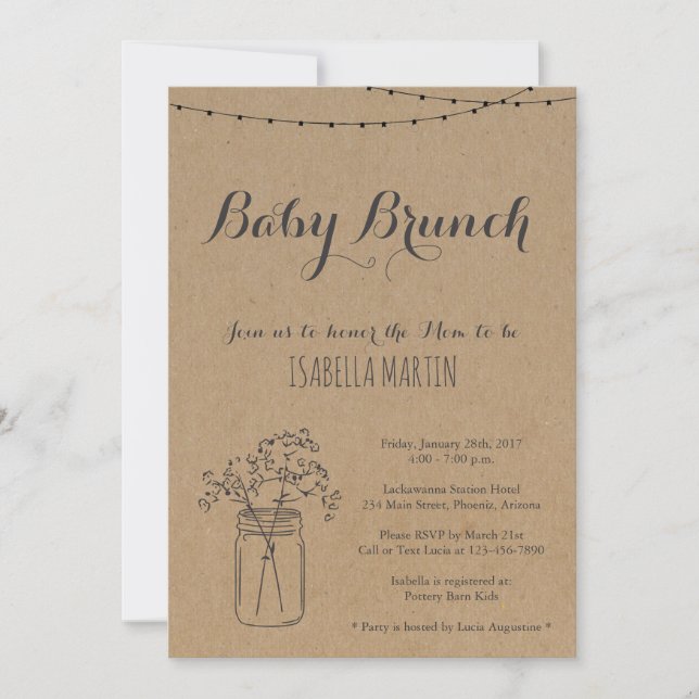 Bébé Brunch Invitation sur Kraft Arrière - plan (Devant)