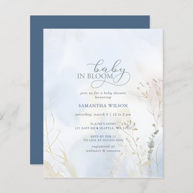 Bébé budget en Fleur Bleu Floral Baby shower garço (Devant / Derrière)