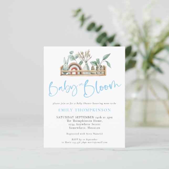 Bébé Budget En Fleur Boho Bébé Bleu Douche Invitat (Debout devant)