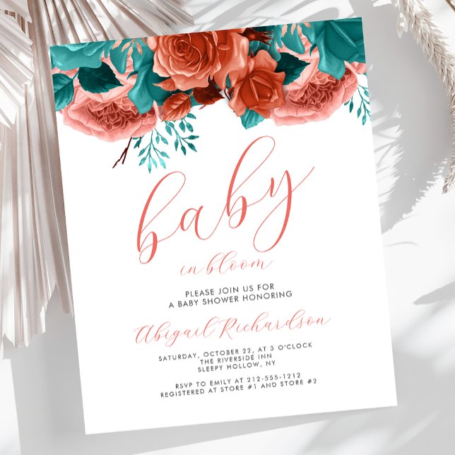 Bébé budget en Fleur Corail Turquoise Baby shower  (Créateur téléchargé)