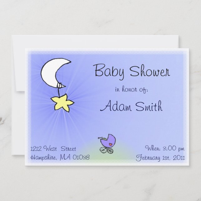 Bébé buggy and moon - Invitations de douches pour  (Devant)