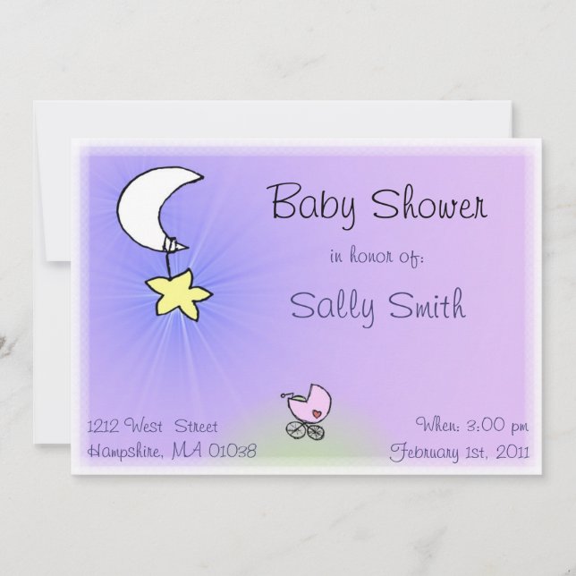 Bébé buggy and moon - Invitations de douches pour  (Devant)