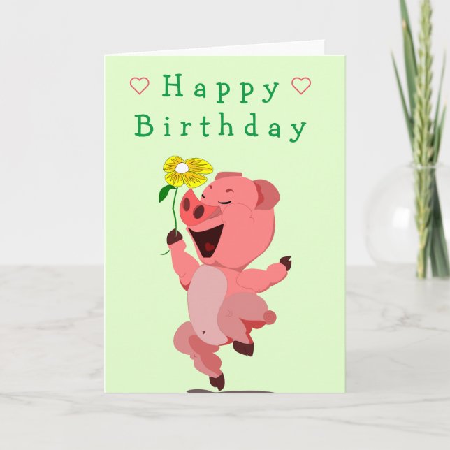 Bébé Carte d'anniversaire heureux Piglet avec fleu (Devant)