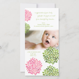 Bébé Carte de remerciements rose et vert Dahlia Fl