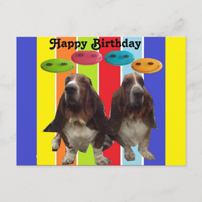 Bébé Carte Postale Joyeux Anniversaire Bassets Arc (Devant)