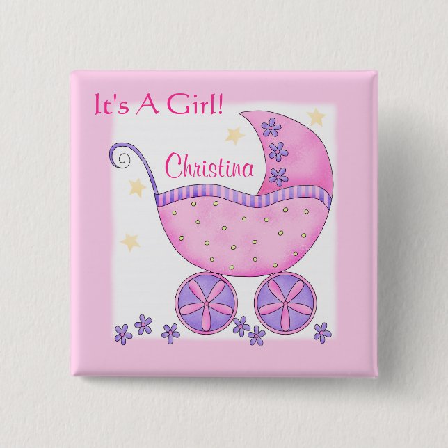 Bébé "C'Est Une Fille" Nom Badge Personnalisé Pin (Devant)