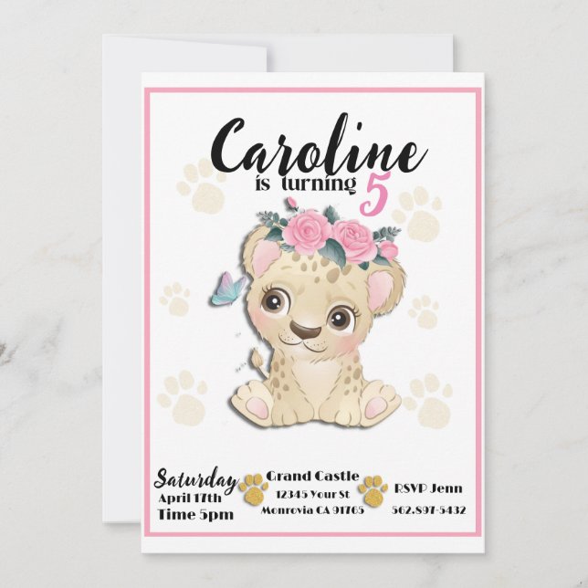 Bébé Cheetah Invitation fête d'anniversaire (Devant)
