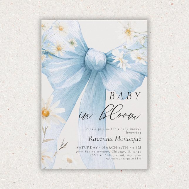 Bébé Chic en Fleur Invitation Baby Shower Bleu à R (Créateur téléchargé)